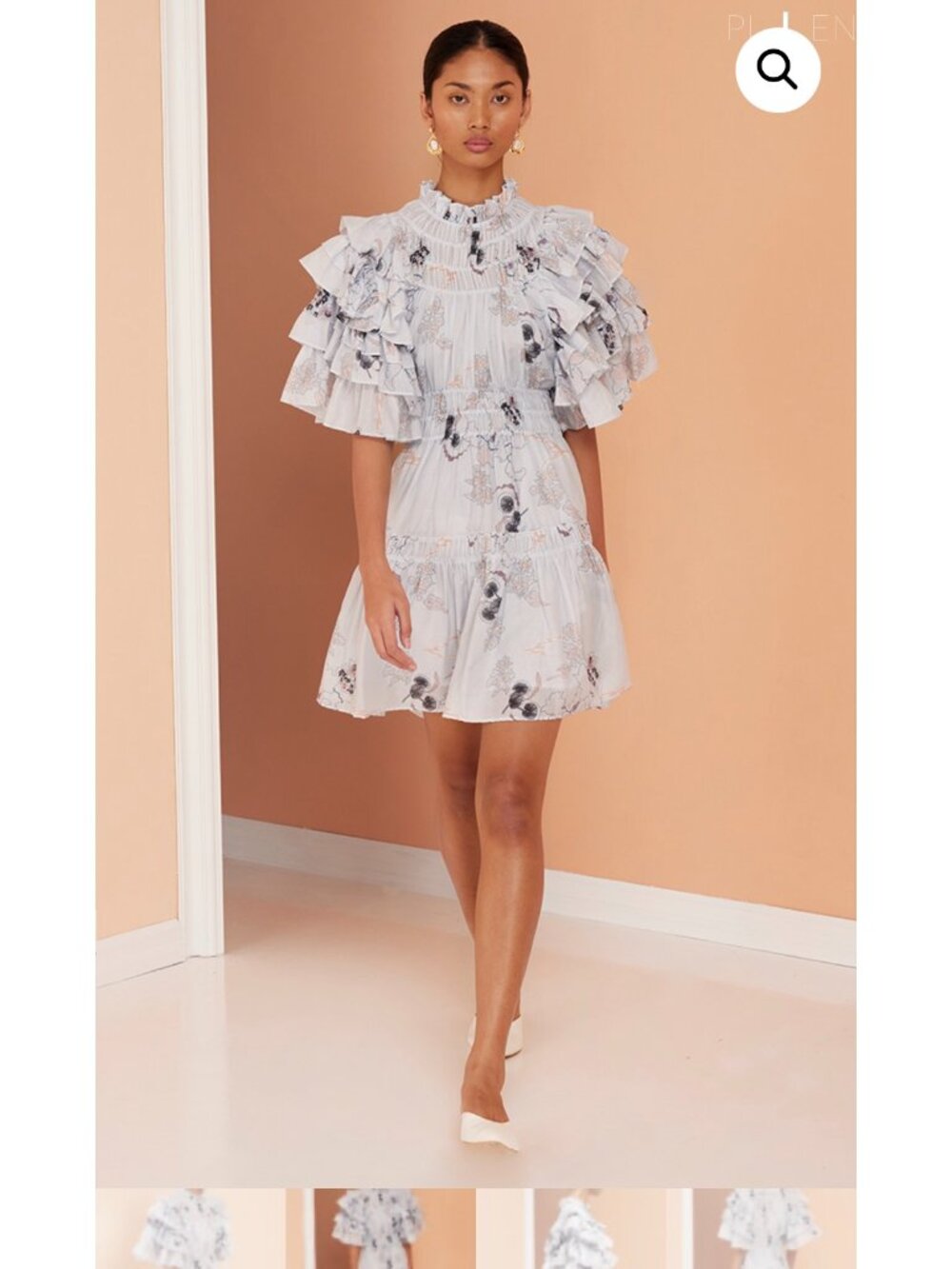 Magali Pascal Adrienne Floral High Neck Ruffle Tiered Mini Dress | Size M